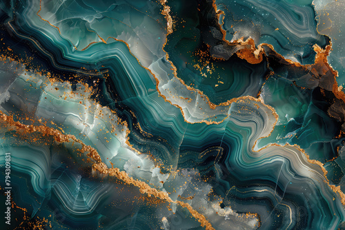  A captivating background featuring an abstract pattern of swirling teal and brown hues, resembling the texture of marble or gemstone veins. Created with Ai