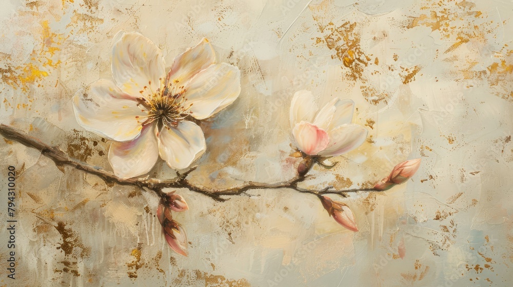 Picture a spring blossom gently drifting across a creamy canvas embodying a summer inspired aesthetic concept Picture a spring blossom gently drifting across a creamy canvas embodying a summer inspired aesthetic concept