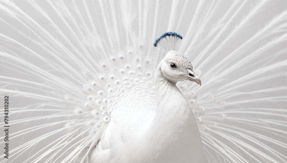 Fototapeta premium Elegant White Peacock Displaying Its Splendid Feathers