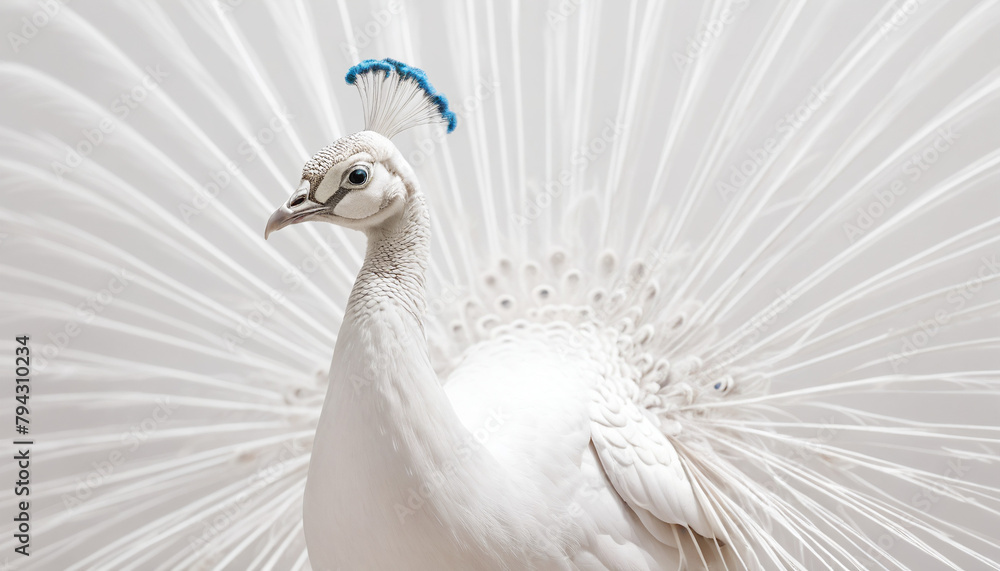 Fototapeta premium Elegant White Peacock Displaying Its Splendid Feathers