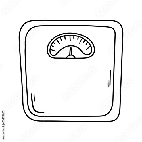 Bathroom scale vector icon in doodle style. Symbol in simple design. Cartoon object hand drawn isolated on white background.