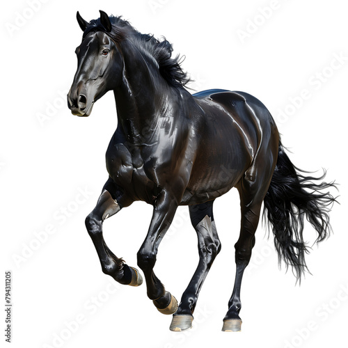 Black horse full body isolated on white background 