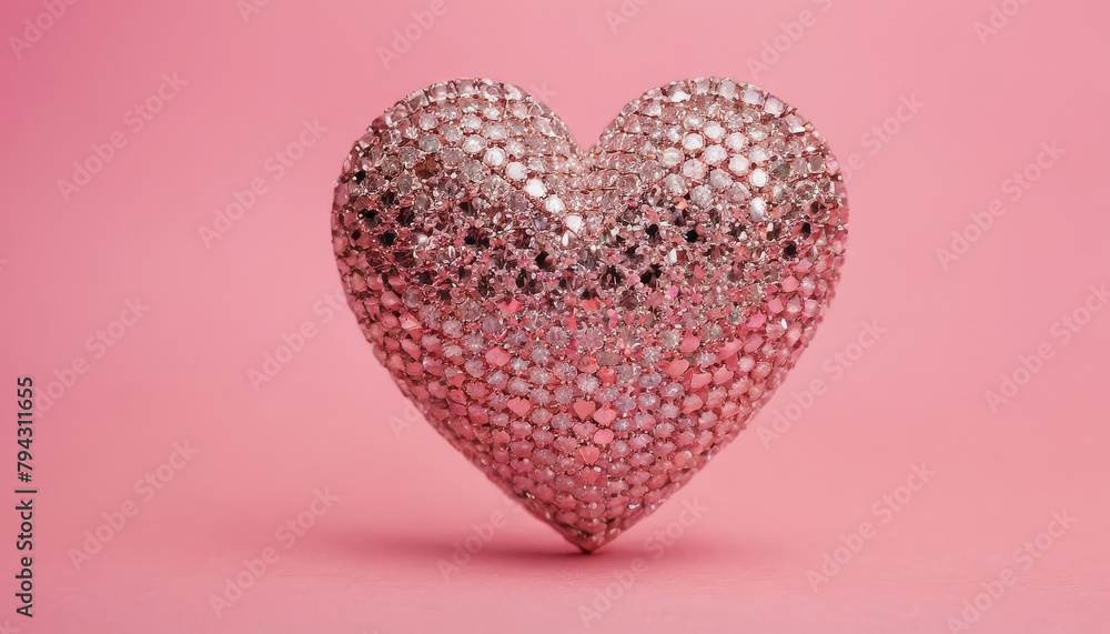 A heart-shaped object placed on a vibrant pink background, creating a striking and visually appealing contrast. The object stands out against the bright backdrop.