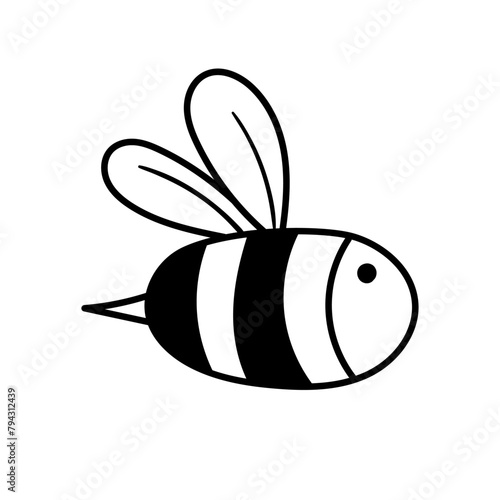 Bee vector icon in doodle style. Symbol in simple design. Cartoon object hand drawn isolated on white background.
