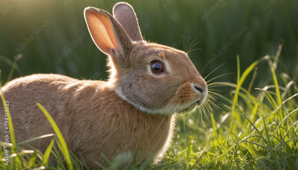 Fototapeta premium Curious Rabbit Enjoying the Warmth of Sunset