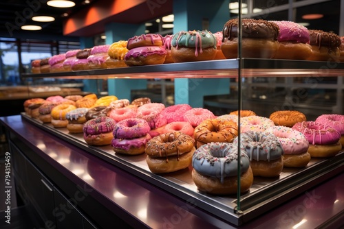 Colorful showcase of delicious donuts., generative IA