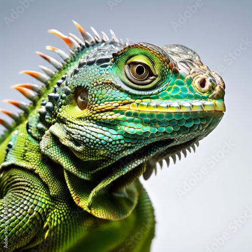 Green iguana isolated on white background. Closeup portrait of green iguana. AI generated