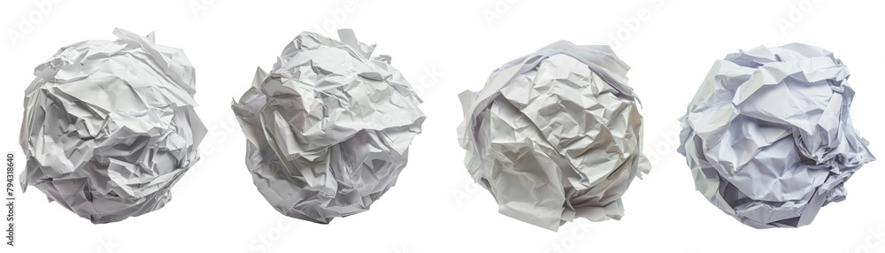 Set of Crumpled Ball of Paper isolated on white 