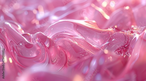   A pink backdrop filled with considerable water at the bottom and an abundance of bubbles photo