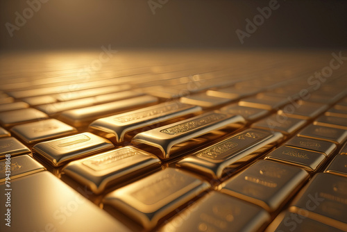 Sztabki złota. Rozmyte tło. © Adam Sadlak