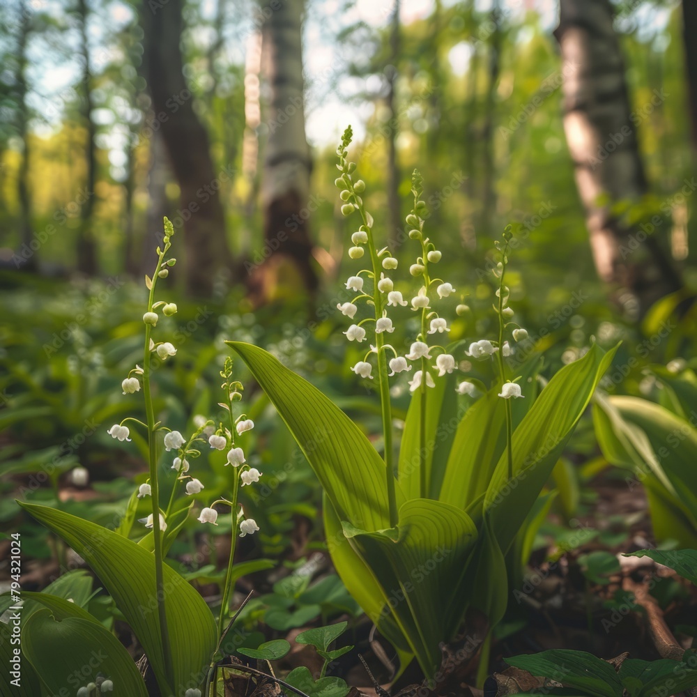 Fototapeta premium lilies of the valley in the forest.