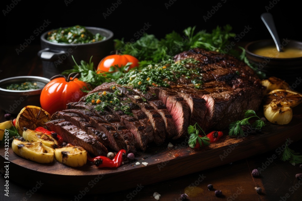 Table with grilled picanha and knife., generative IA Table with grilled picanha and knife., generative IA