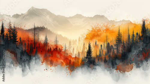  Ink Splashed Autumn Forest