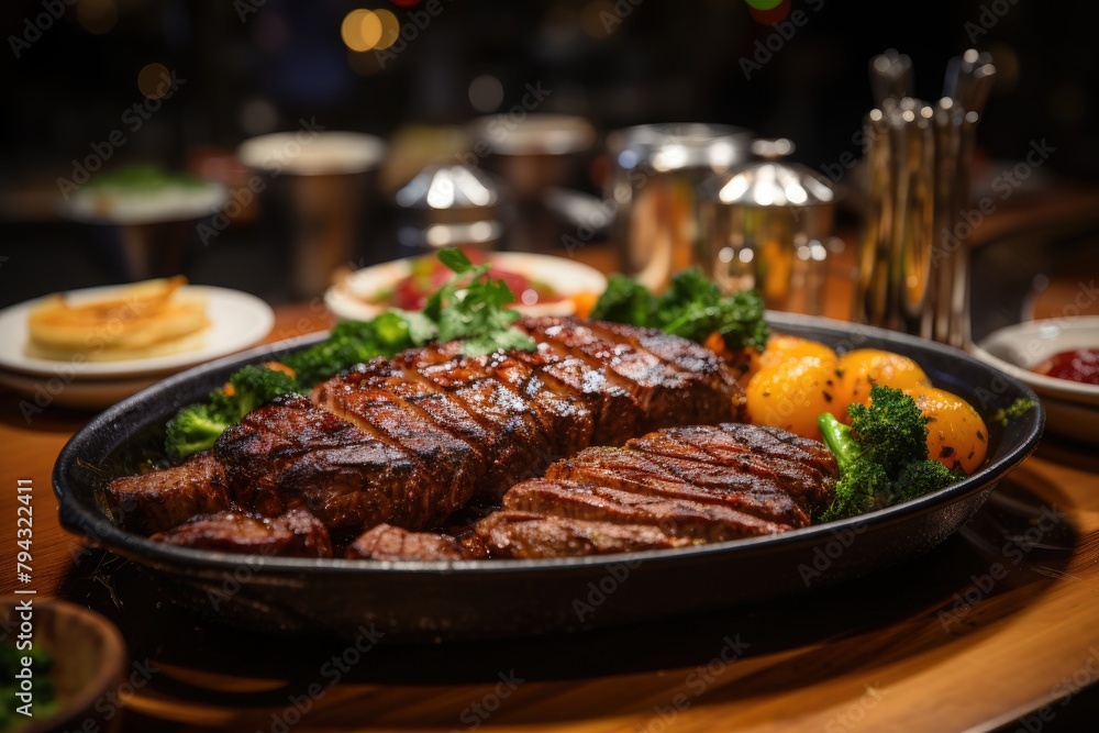 Succulent picanha saddle on the hot plate., generative IA Succulent picanha saddle on the hot plate., generative IA