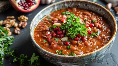 Lobio is a dish of Abkhazian cuisine made from red beans with aromatic herbs, garlic, tomato puree, tkemali.
