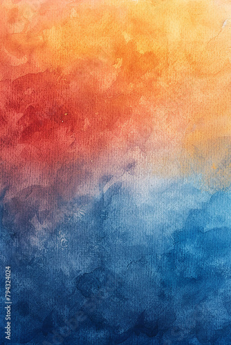 A painting of a blue and orange background with a red line