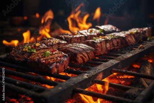 Coal barbecue with juicy picanha., generative IA photo