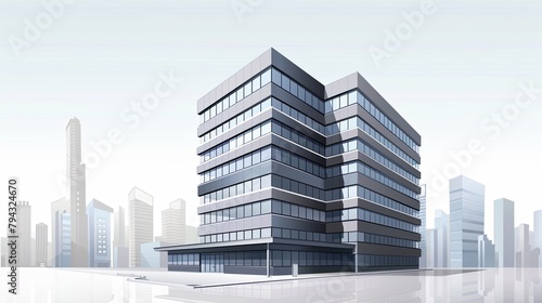 Contemporary office building with reflection. Digital vector illustration of business district skyline.