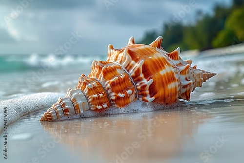 A Triton Shell Basking in the Sun on the Pristine Sands of Derawan Island, Borneo, Indonesia photo