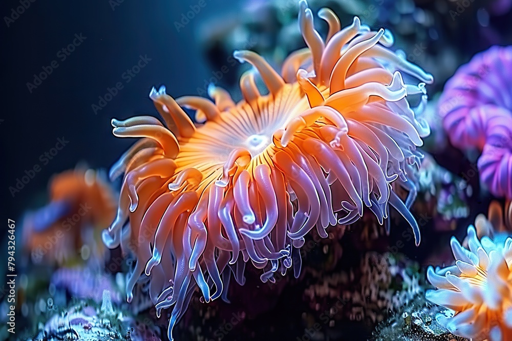 A Vibrant Sea Anemone Captures Prey with a Shocking Grasp in the Mysterious Depths of the Ocean