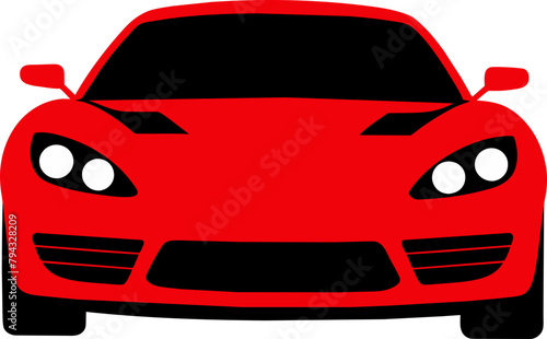 Stylish Red Sports Car Vector Icon Speedy Automotive Illustration Front View, Transparent Background, Svg, Png