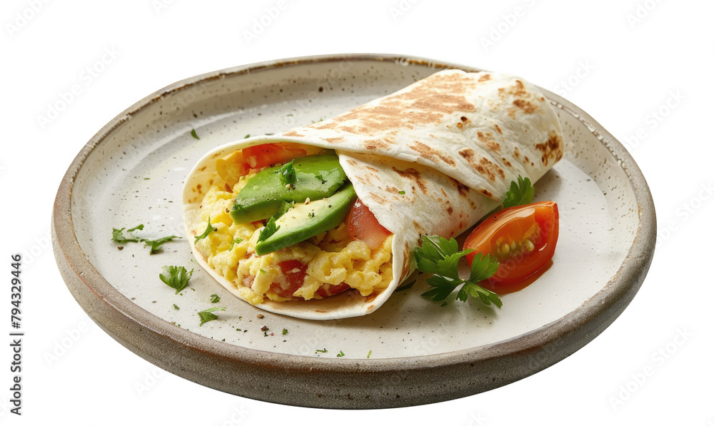 Delicious Plate with a Breakfast Burrito with Avocado Isolated on a Transparent Background 