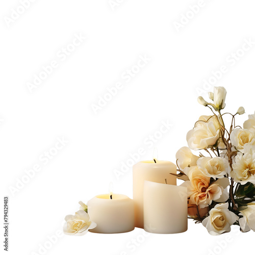 candle with flowers  isolated on transparent background Generative AI