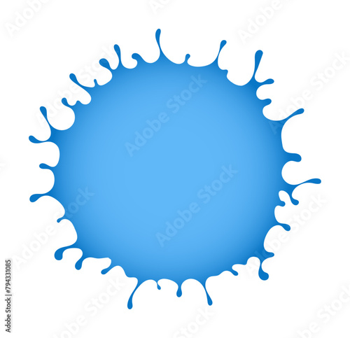 Round Blue splash of pure water with splashes and drops. Place for text inside ring, isolated on blue background. Vector illustration.