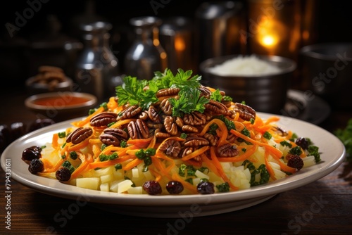 Grated carrot salad with raisins and nuts., generative IA