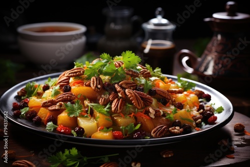 Grated carrot salad with raisins and nuts., generative IA