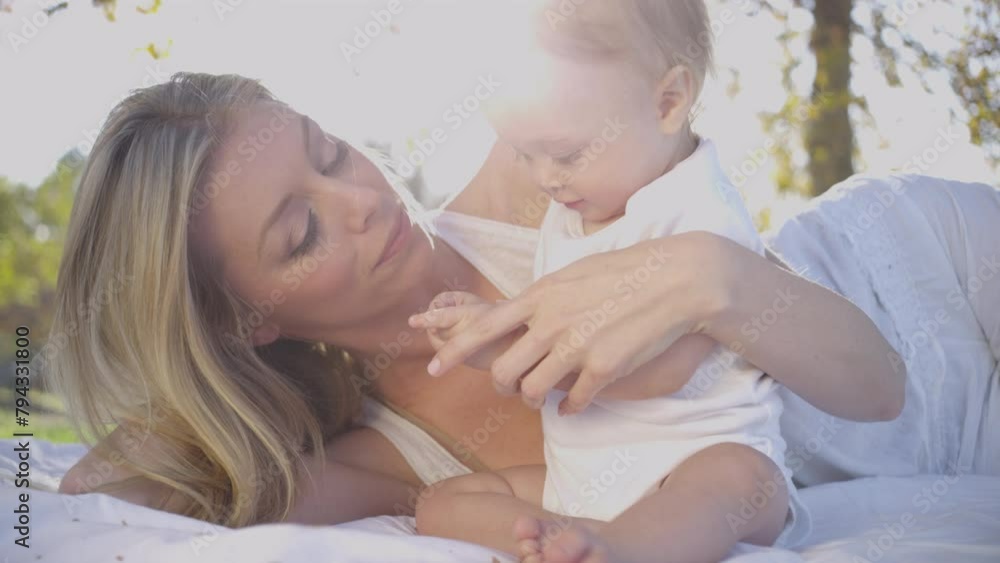 Baby Boy happy playing with mother outdoor Fall Park