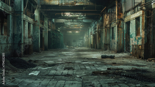 A large, empty room with a lot of debris and a lot of light