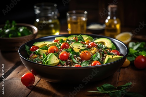 Quinoa salad with fresh vegetables and avocado.  generative IA