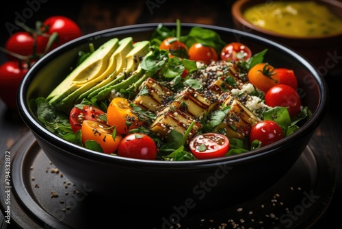 Quinoa salad with fresh vegetables and avocado., generative IA