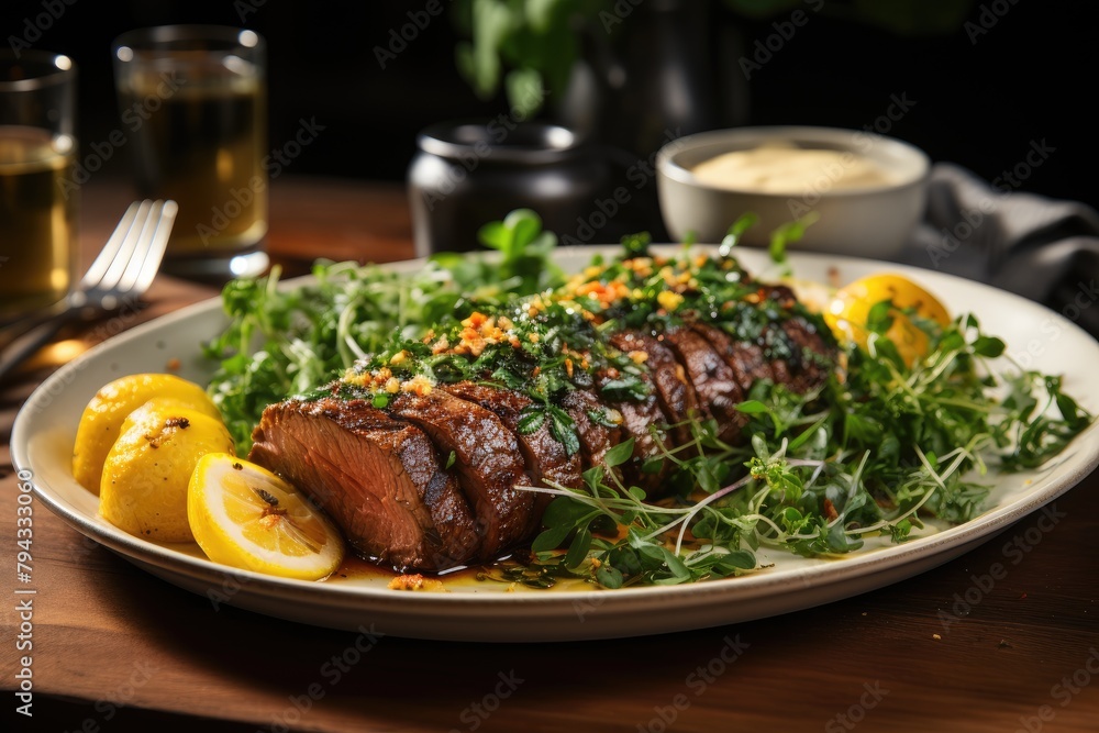 Successful rhine with mustard sauce., generative IA Successful rhine with mustard sauce., generative IA