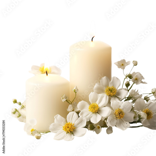candle with flowers  isolated on transparent background Generative AI