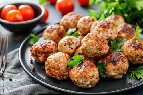 Delicious Turkey Meatball Dish - Closeup Shot of Baked Meatballs on a Plate with Mouth-watering