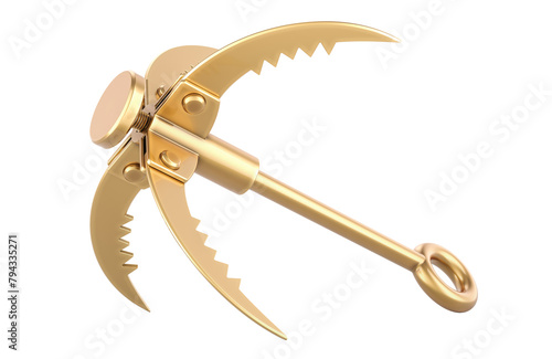 Tableau sur toile Golden Grappling Hook, 3D rendering isolated on transparent background