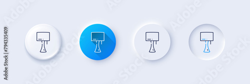 Table lamp line icon. Neumorphic, Blue gradient, 3d pin buttons. Bedside light sign. Interior illuminate symbol. Line icons. Neumorphic buttons with outline signs. Vector