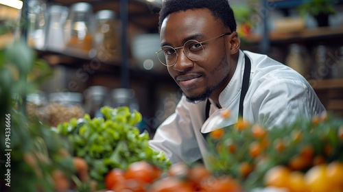 The young male scientist of African descent presented gluten-free alternatives at the Food Science Fair, showcasing an interactive booth that was both educational and engaging for attendees photo