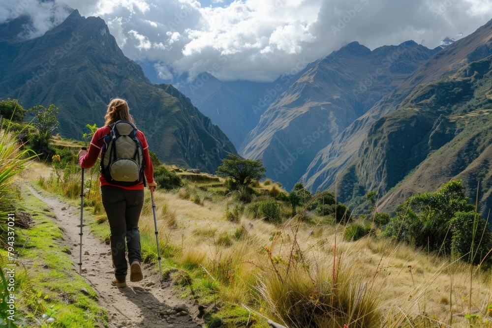 Female Hiker Walking the Scenic Trail - A Tourist Enjoying Nature,