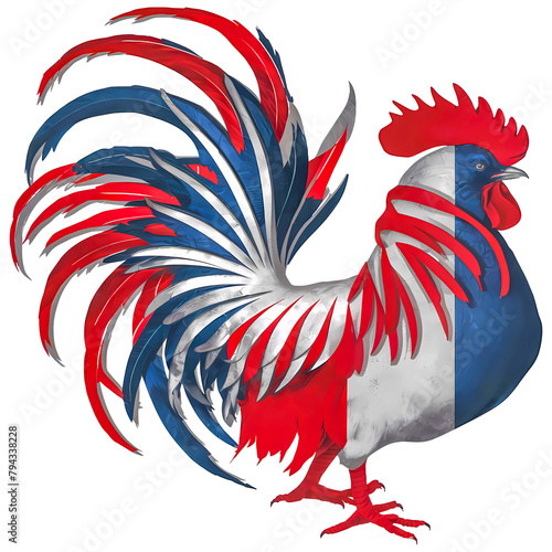 Vibrant, creative french rooster illustration: a stunning, detailed artwork celebrating symbolism of Gallic Cockerel, with vibrant colors, intricate design elements, perfect for various applications photo