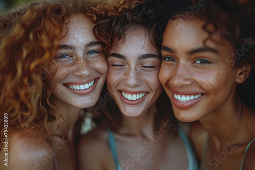 A close-up shot of a group of friends laughing together, showcasing the genuine happiness of shared moments. Concept of friendship and joy. Generative Ai.