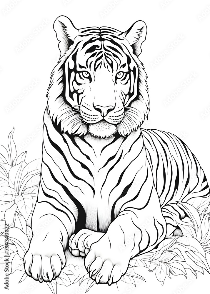 Tiger Coloring Page, Tiger Line Art coloring page, Tiger Outline