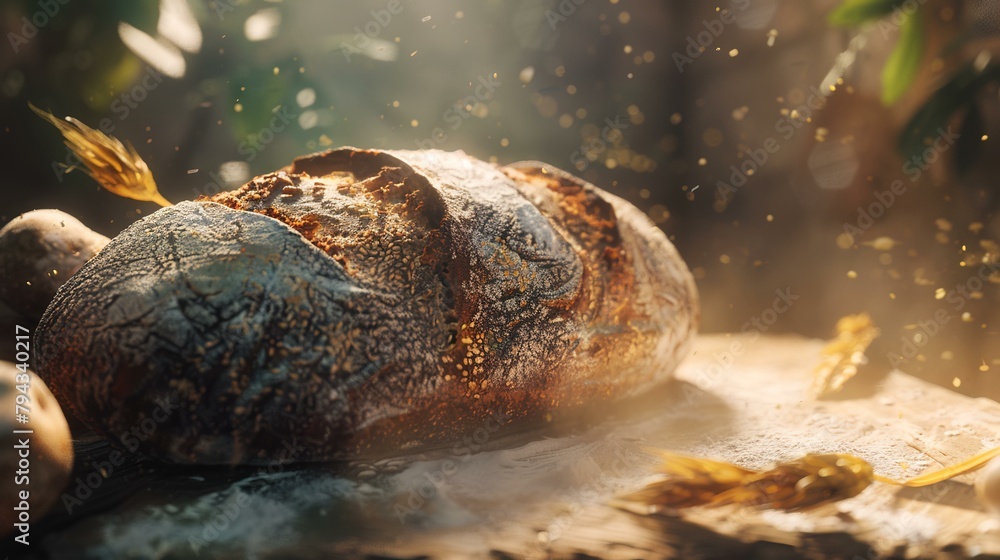 Freshly baked artisan sourdough bread on a rustic wooden table Freshly baked artisan sourdough bread on a rustic wooden table