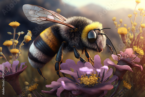 bee on a flower macro shot