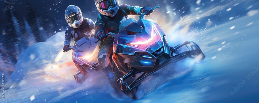 Dynamic Snowmobile Race in Action