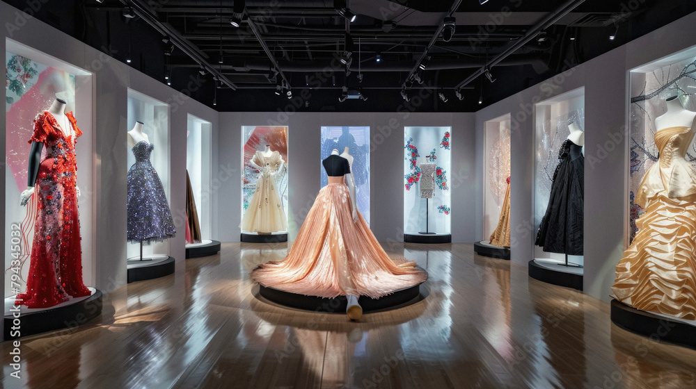 A display of dresses in a museum