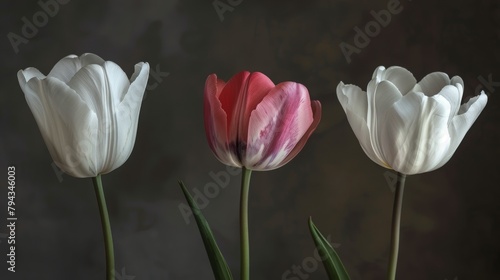three tulips, neutral background, spring, romantic, copy and text space, 16:9