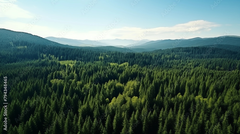 Fototapeta premium green pine forest aerial view in summer.